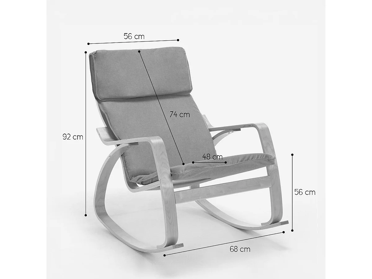 Sillón mecedora de madera con diseño escandinavo Aalborg - Gris claro