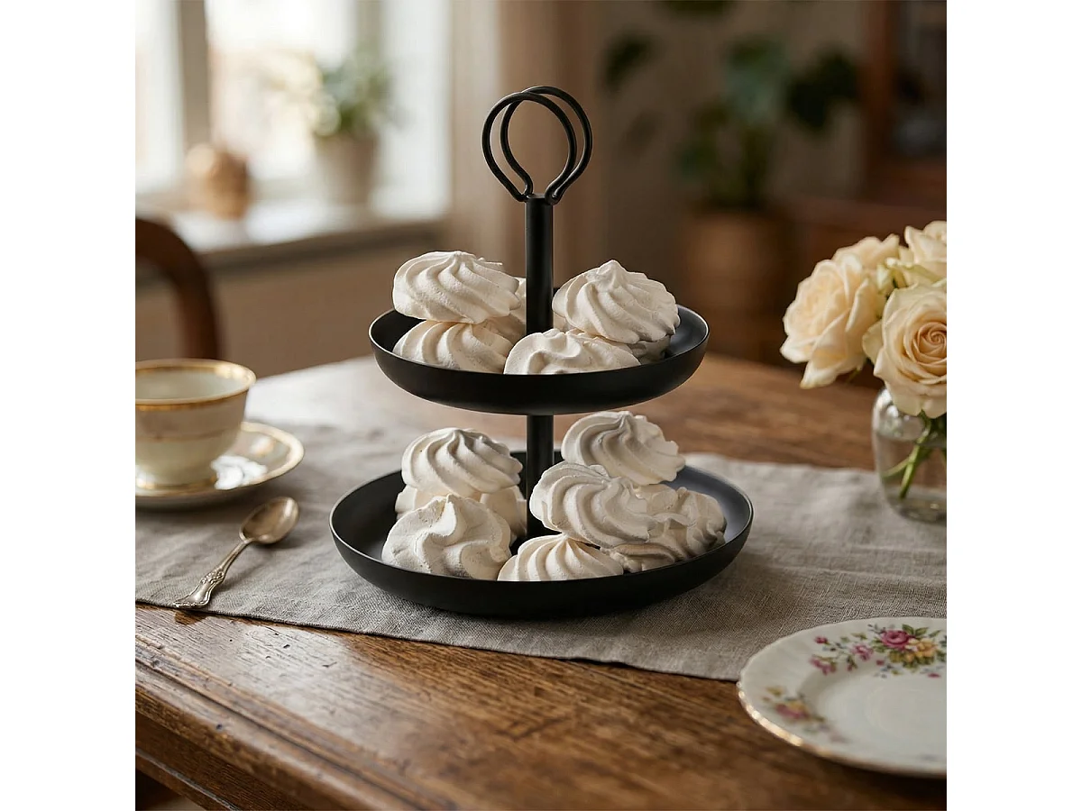 Alzata de metal de mesa con 2 niveles Nik - Negro