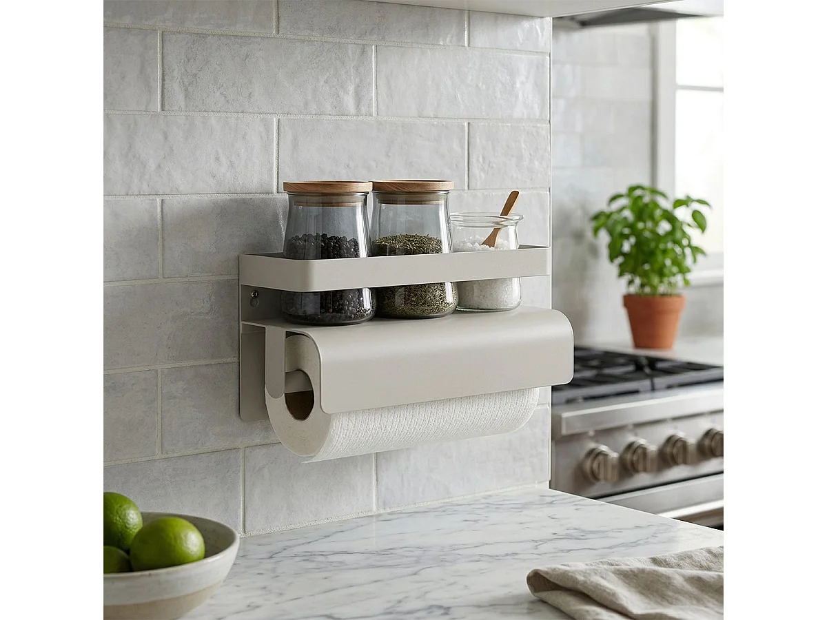 Estante de cocina con portarrollos de metal moderno Gef - Gris