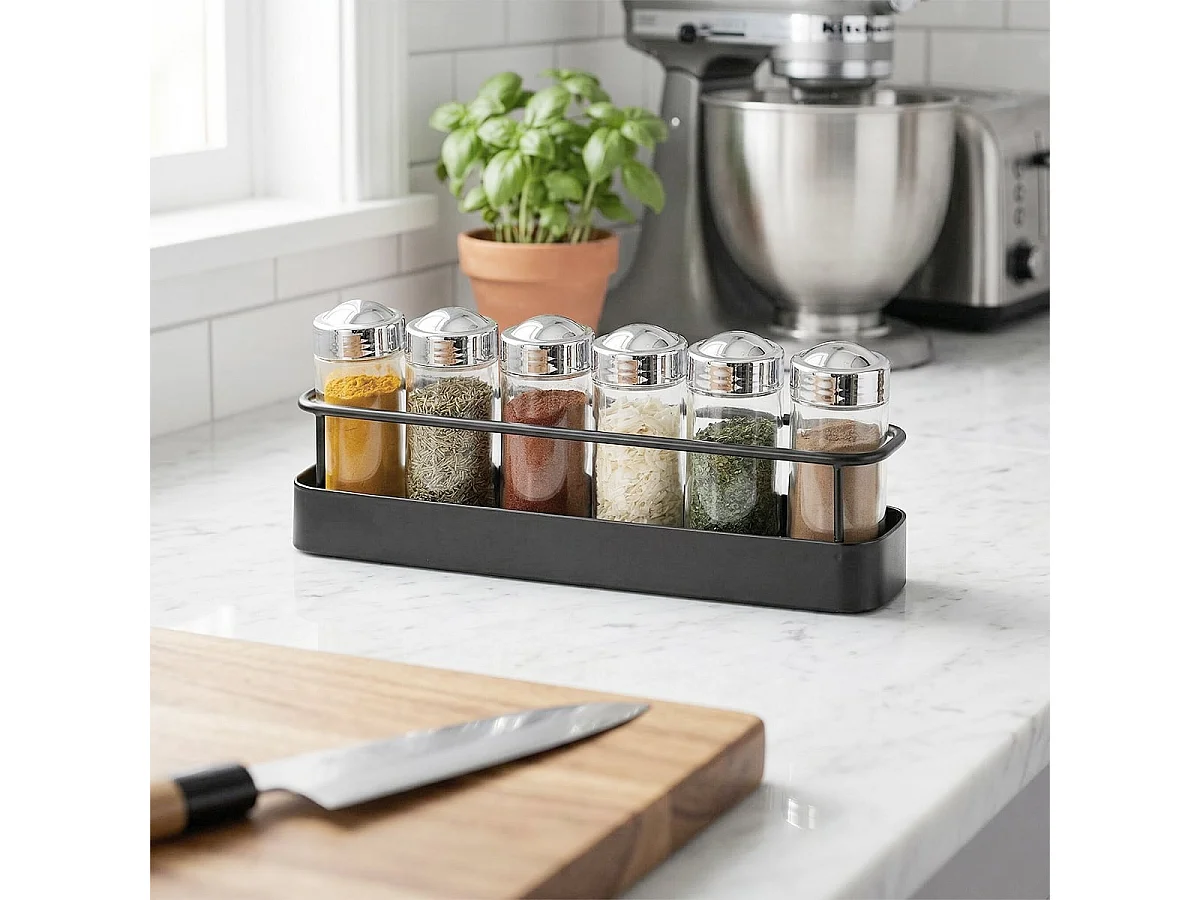 Portaespecias de cocina con set de 6 frascos de vidrio Lyu