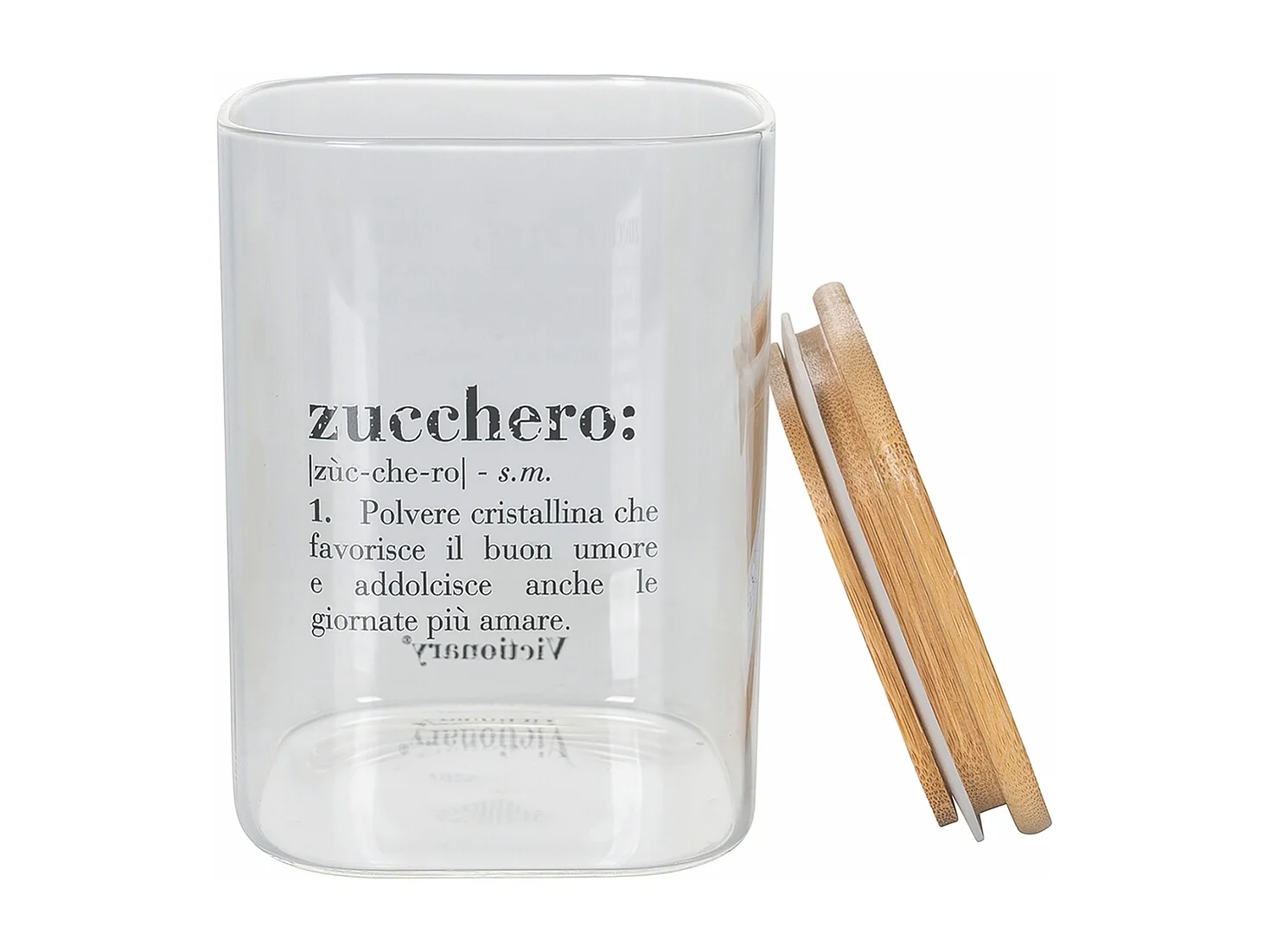 Barattolo per zucchero in vetro con coperchio bambù 10x10x14 Victionary