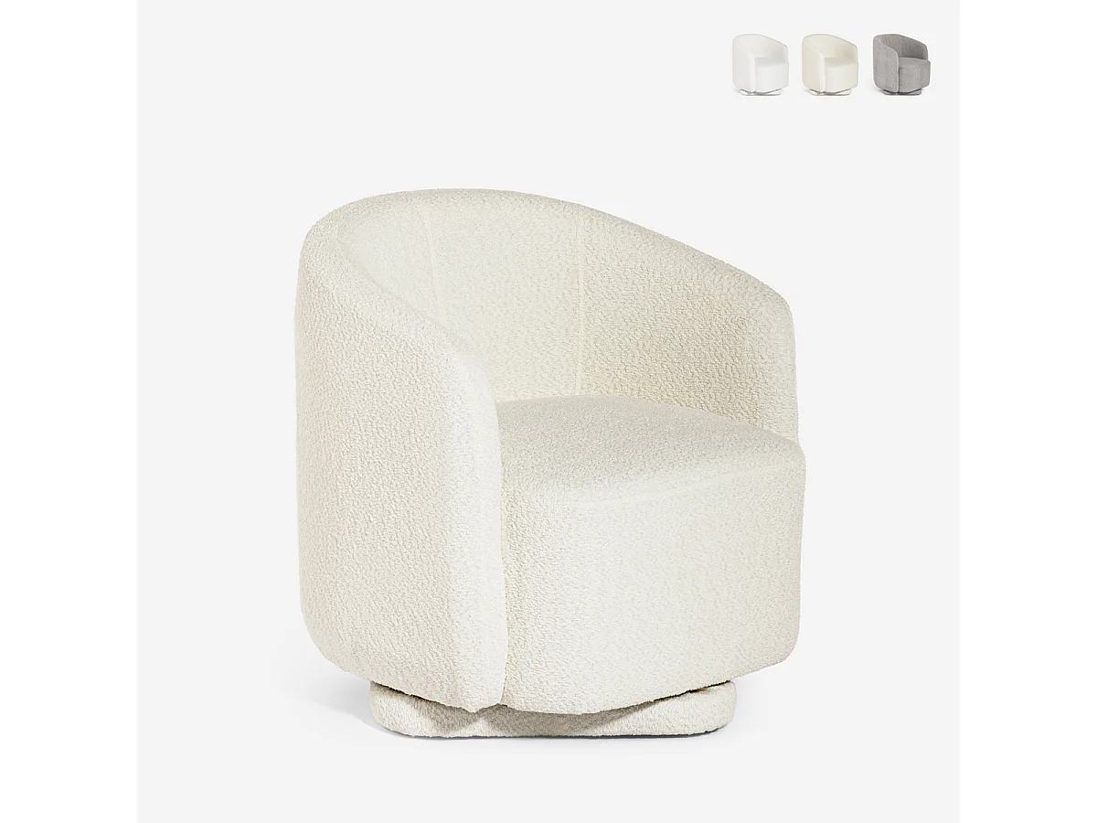 Poltrona in tessuto bouclé per soggiorno salotto moderna girevole Orav - Beige