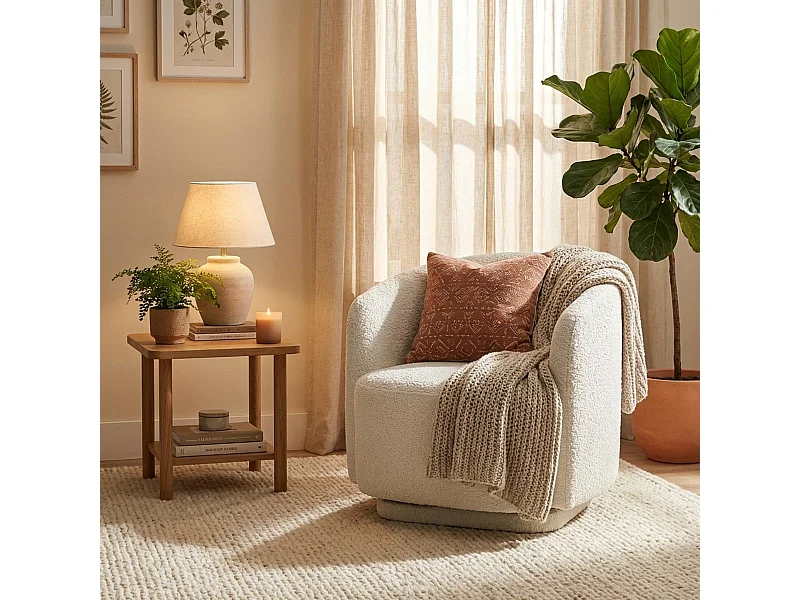 Poltrona in tessuto bouclé per soggiorno salotto moderna girevole Orav - Beige