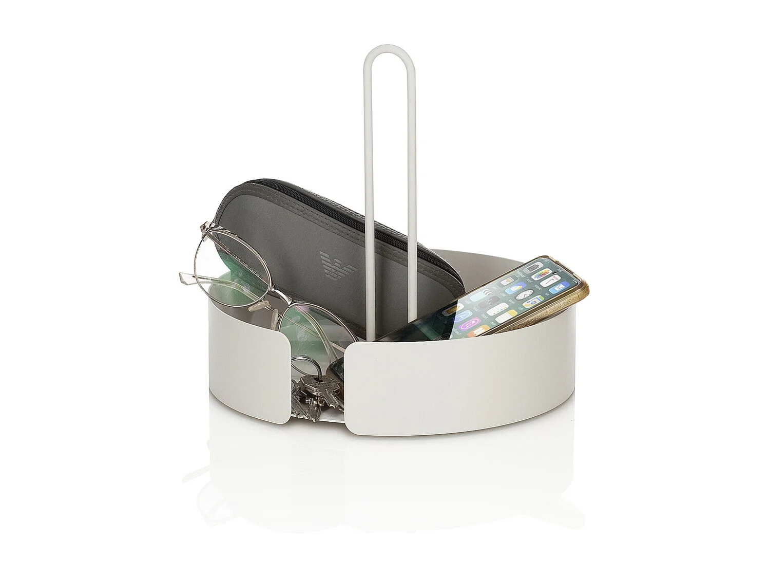 Vassoio rotondo porta oggetti in metallo bianco Joko