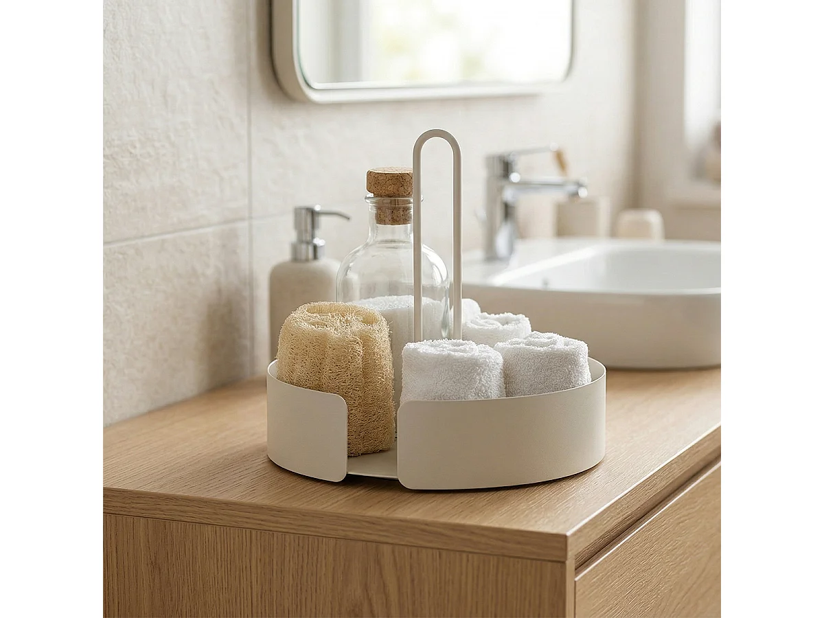 Bandeja redonda portautensilios de metal blanco Joko