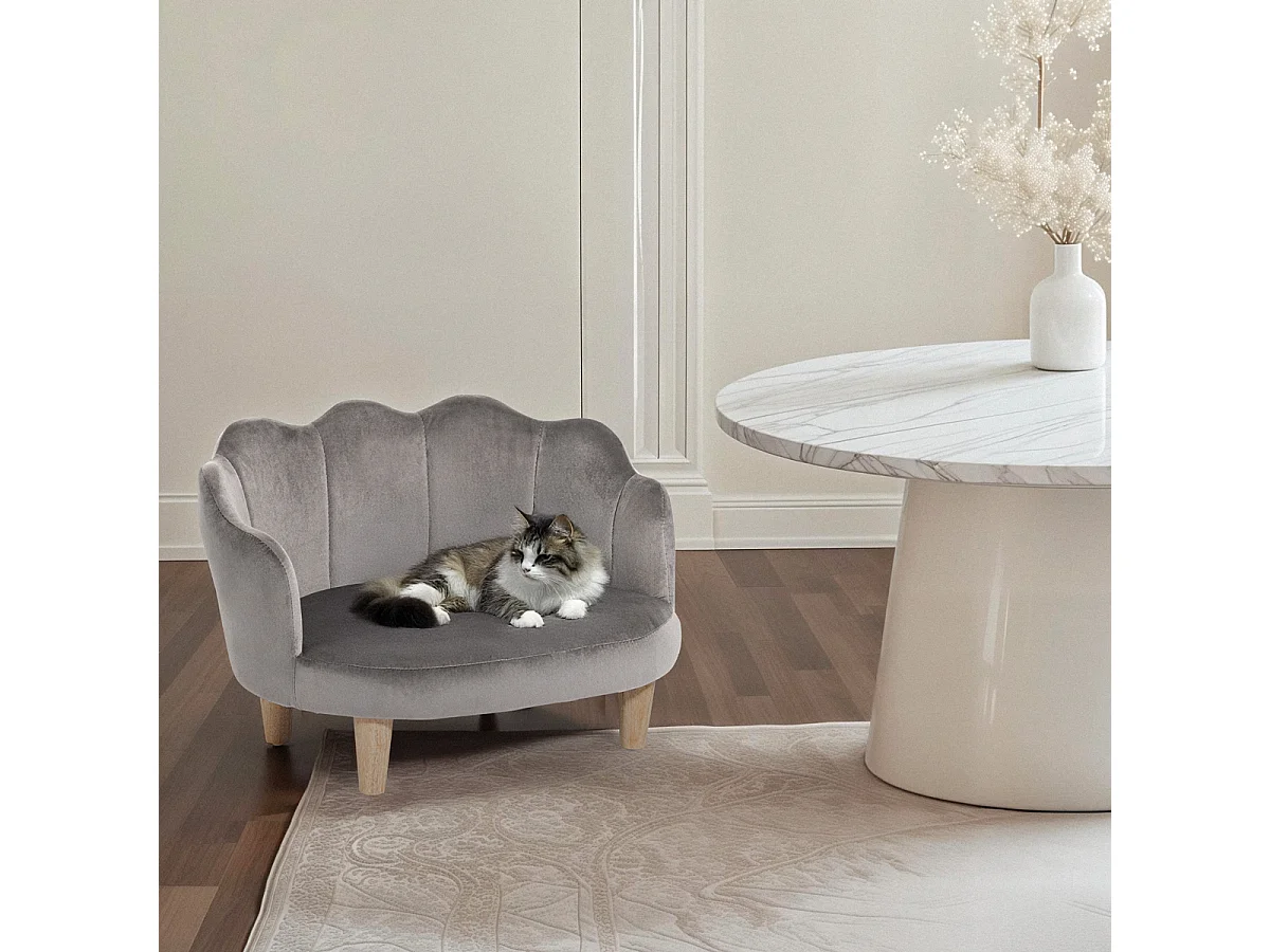 Poltrona divanetto a conchiglia per cani e gatti in velluto Pally - Grigio