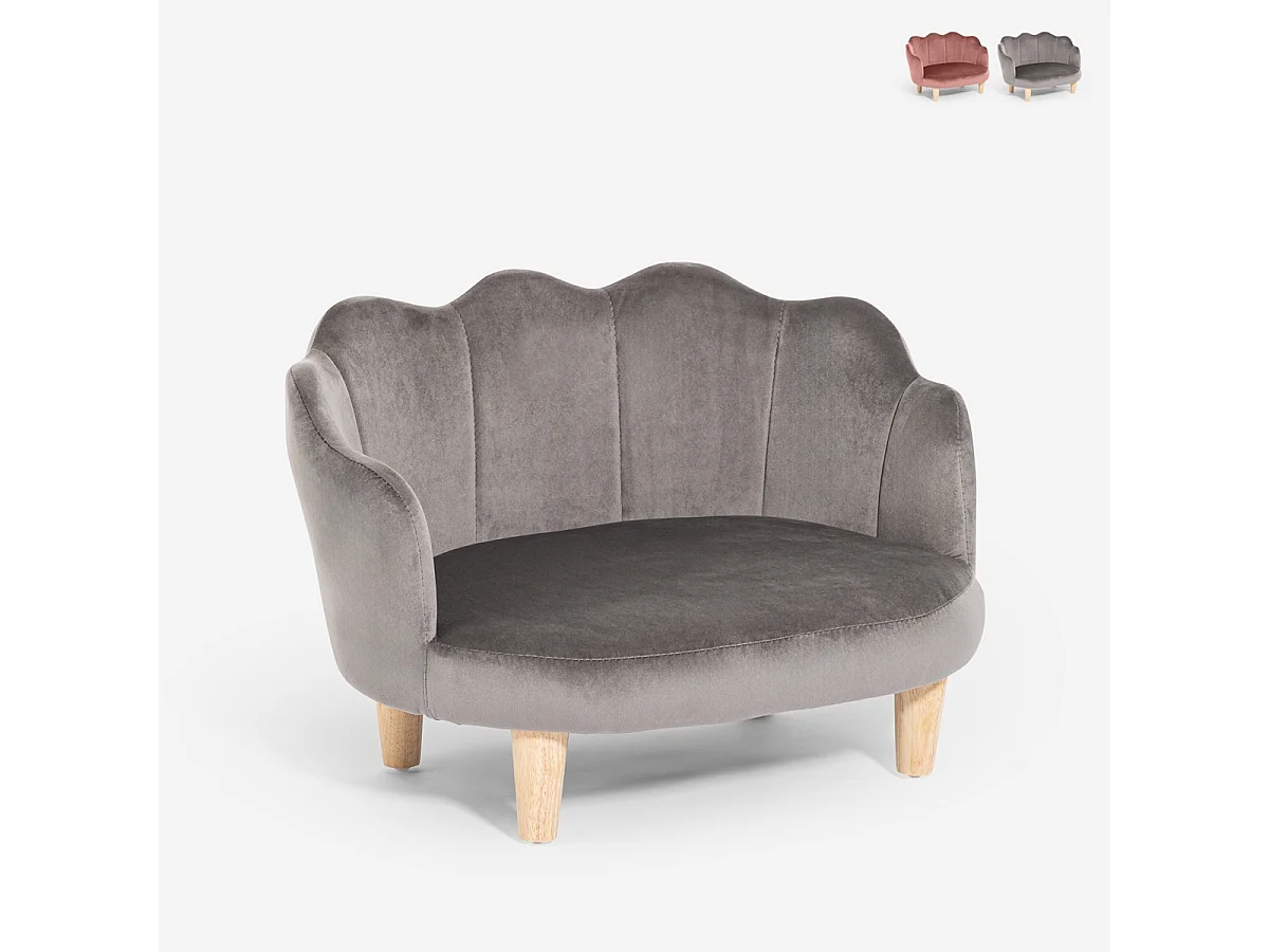 Sessel muschelförmig für Hunde und Katzen aus Samt Pally - Grau