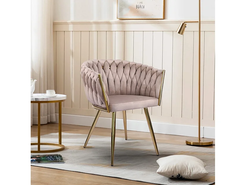 Butaca de diseño en terciopelo, silla con reposabrazos y patas doradas Versailles - Marrón