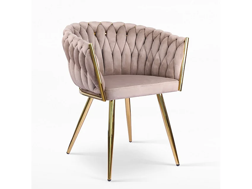 Butaca de diseño en terciopelo, silla con reposabrazos y patas doradas Versailles - Marrón