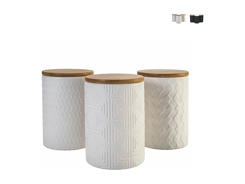 Set de 3 tarros de cocina de cerámica con tapa Shade of Shape Geometrie - Blanco