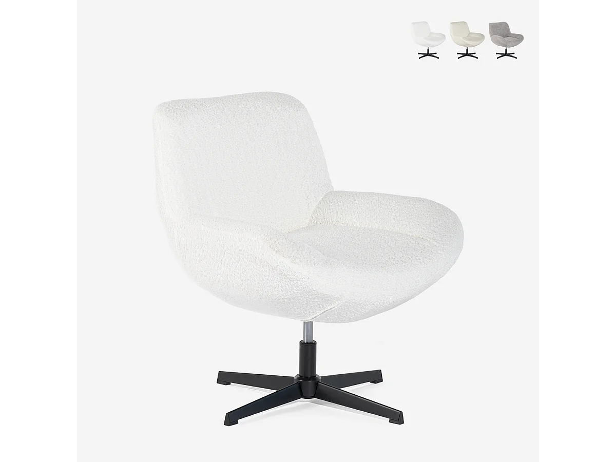 Sillón giratorio elegante de tela bouclé para sala salón y despacho Lehm - Blanco