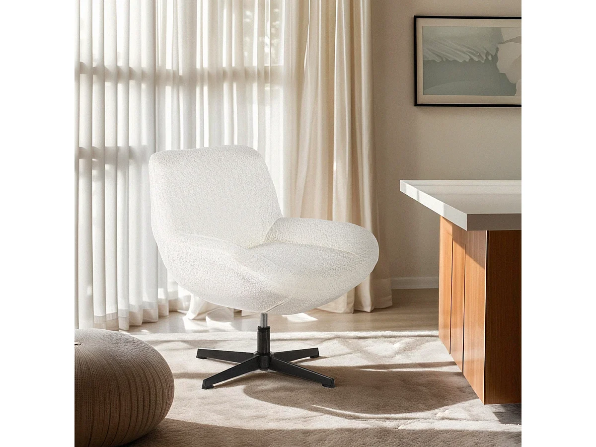 Sessel drehbar elegant aus Bouclé-Stoff fürs Wohnzimmer Büro Lehm - Weiß