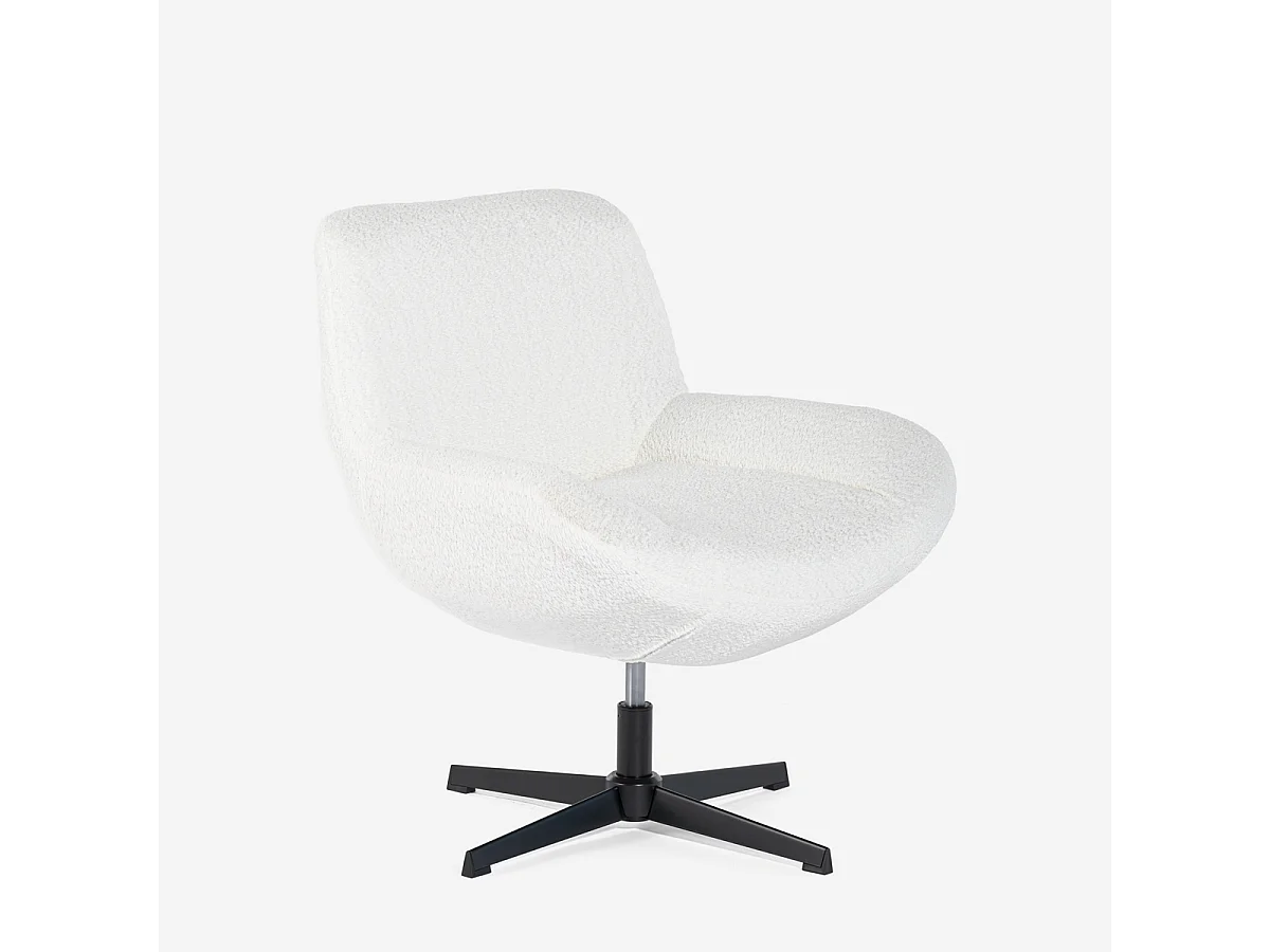 Sillón giratorio elegante de tela bouclé para sala salón y despacho Lehm - Blanco