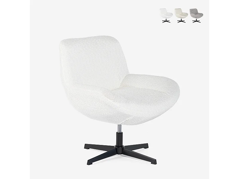 Sillón giratorio elegante de tela bouclé para sala salón y despacho Lehm - Blanco