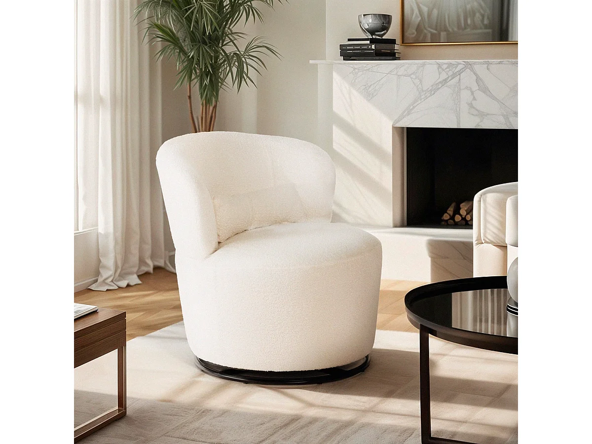 Sessel modern drehbar Wohnzimmer aus Bouclé-Stoff Yammy - Weiß