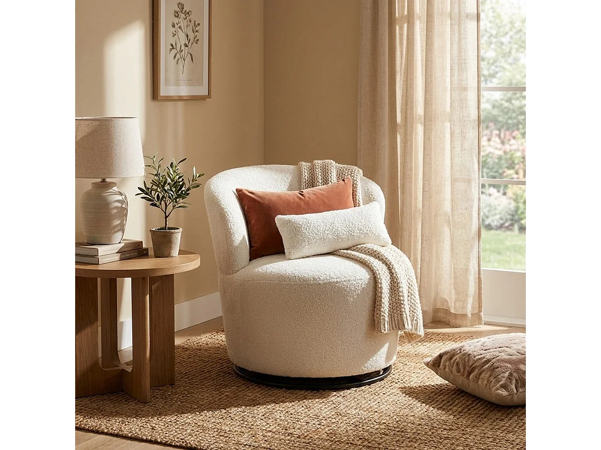 Sessel modern drehbar Wohnzimmer aus Bouclé-Stoff Yammy - Weiß
