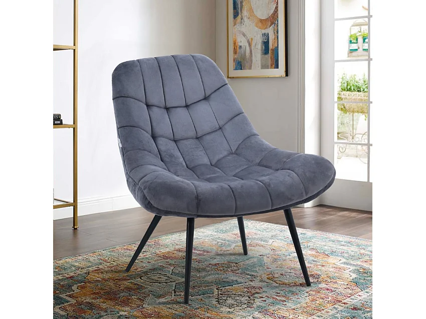 Poltrona salotto in velluto stile moderno seduta larga imbottita Ohio - Grigio Scuro