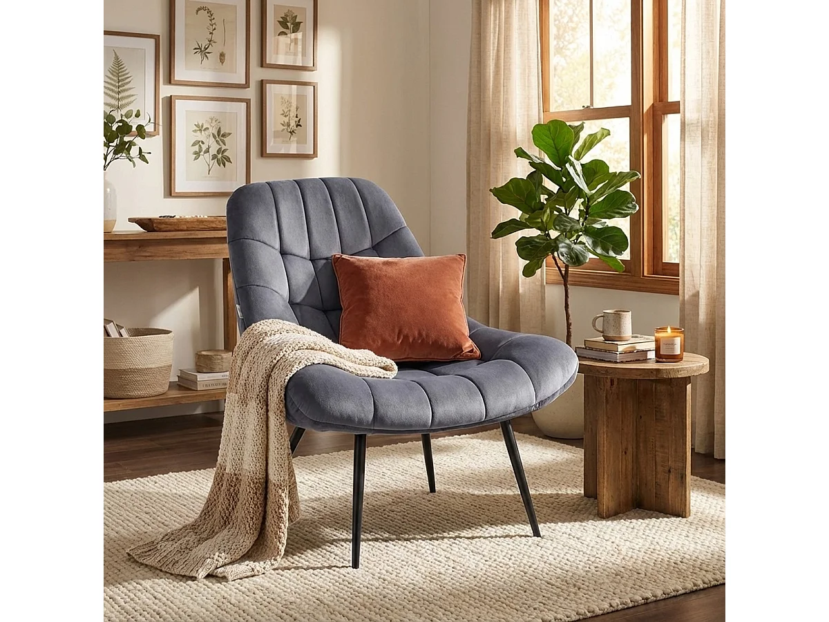 Poltrona salotto in velluto stile moderno seduta larga imbottita Ohio - Grigio Scuro