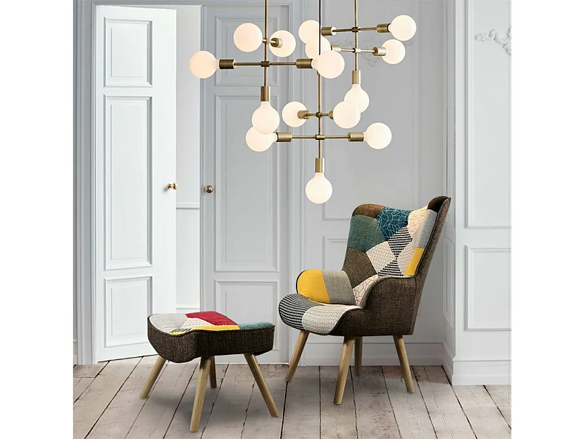 Sillón con taburete diseño Patchwork patas de madera de haya relax Patchy Plus