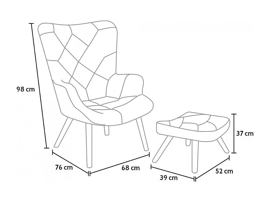 Poltrona Sedia Design Moderno Patchwork con Pouf Poggiapiedi Patchy Plus
