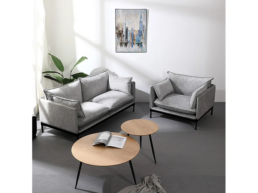 Poltrona da salotto moderna imbottita cuscini in tessuto grigio Mainz