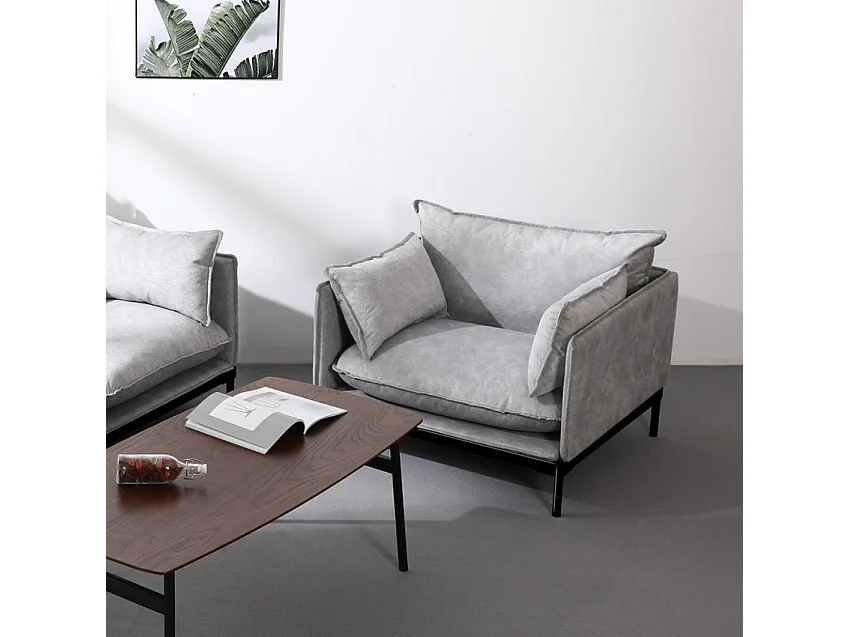 Sillón moderno tapizado para el salón con cojines de tela gris Mainz