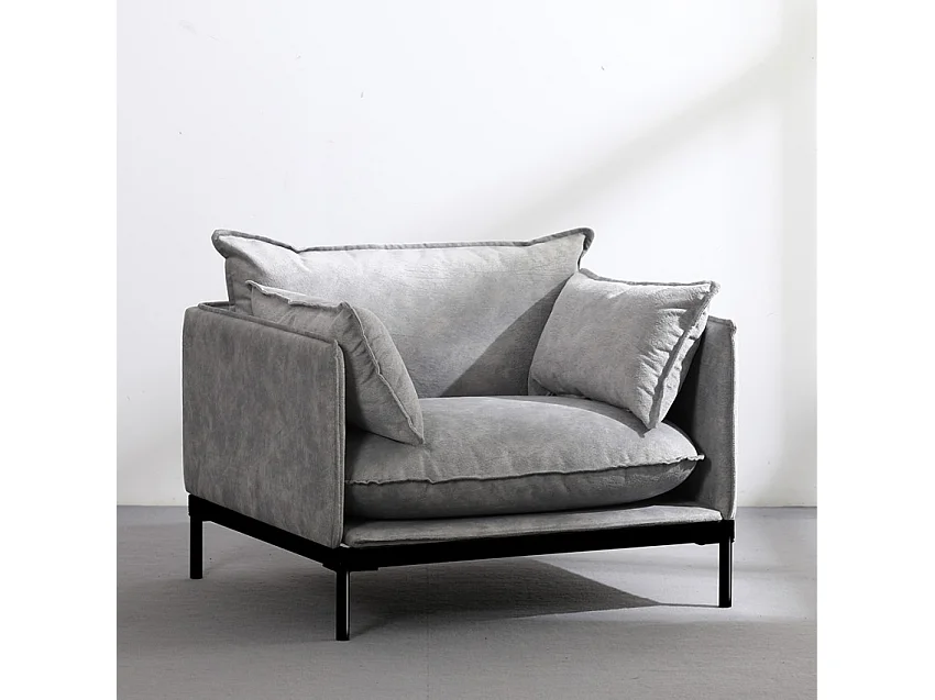 Sillón moderno tapizado para el salón con cojines de tela gris Mainz