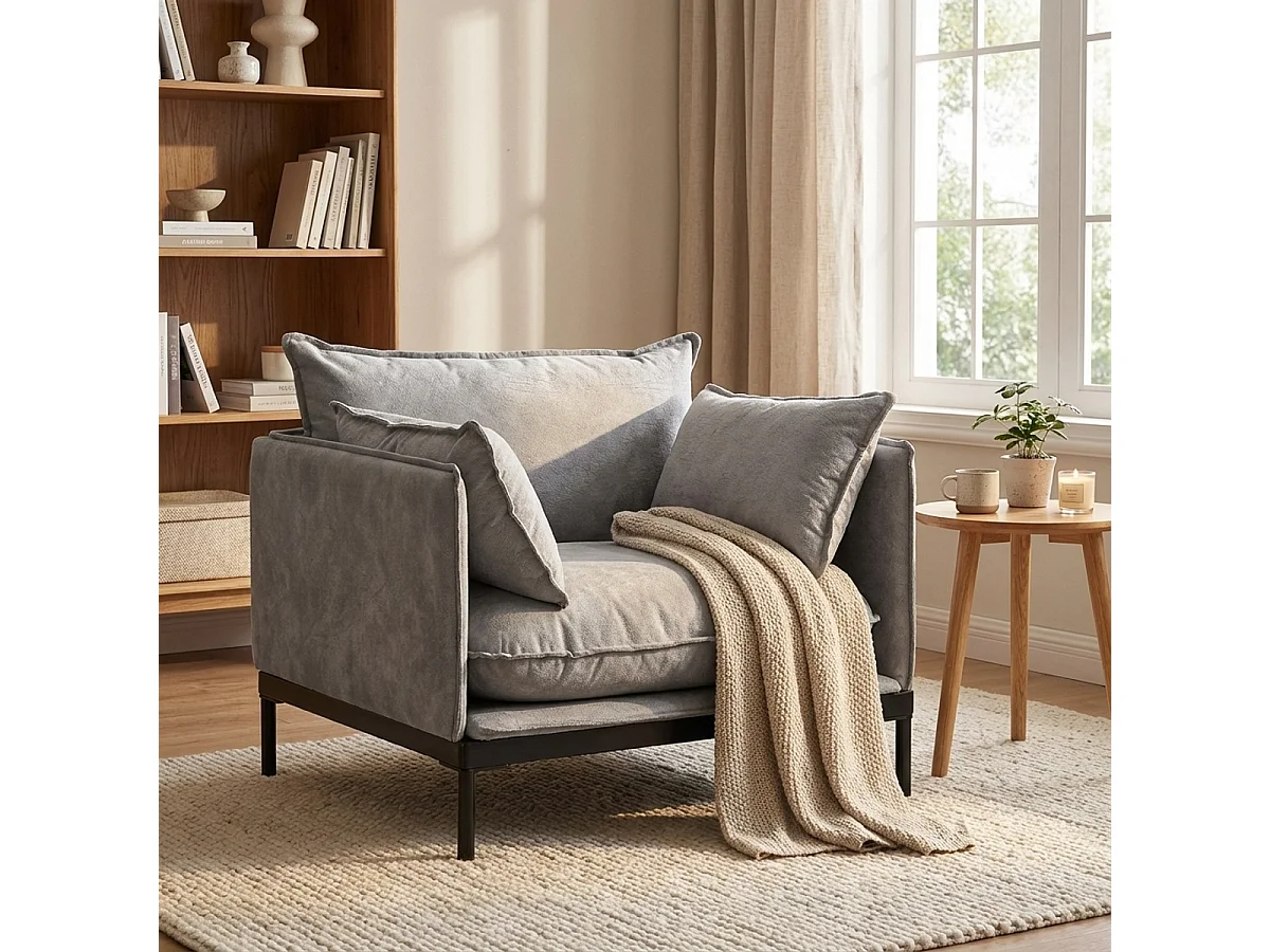 Poltrona da salotto moderna imbottita cuscini in tessuto grigio Mainz