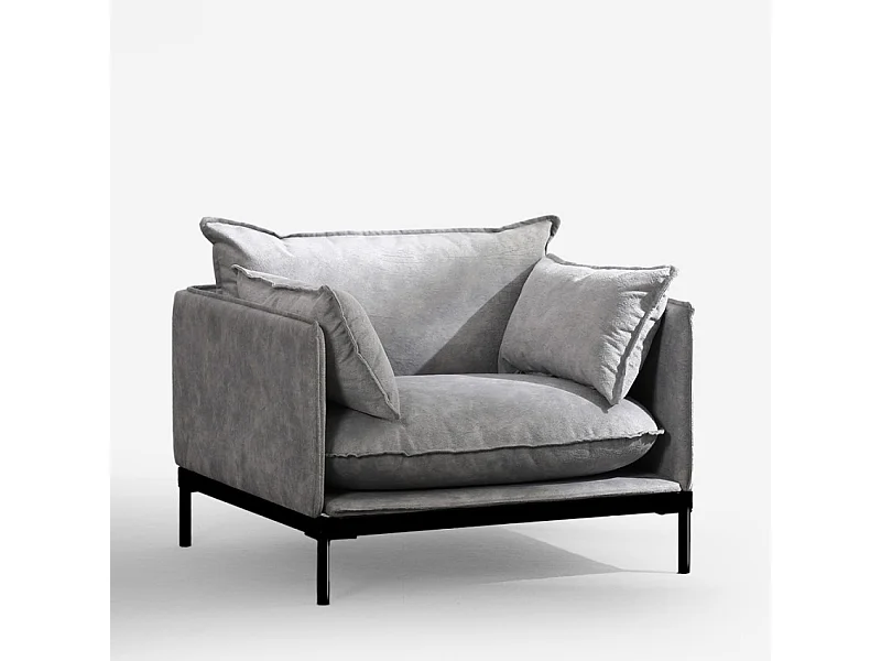 Sillón moderno tapizado para el salón con cojines de tela gris Mainz