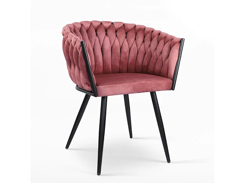 Fauteuil en velours design avec accoudoirs pour cuisine et salon Chantilly - Rose