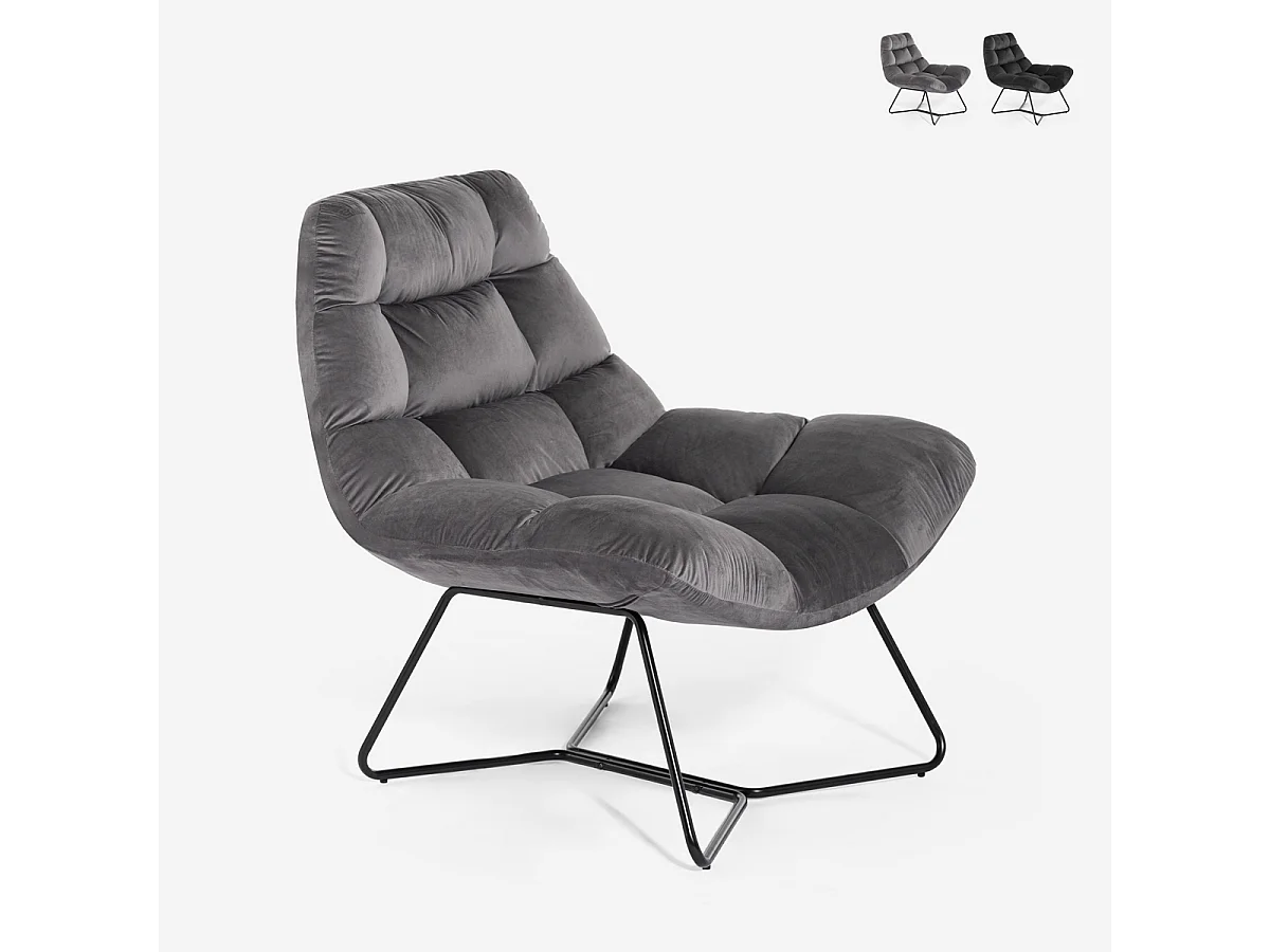 Sillón de salón moderno de terciopelo de diseño Karu - Gris