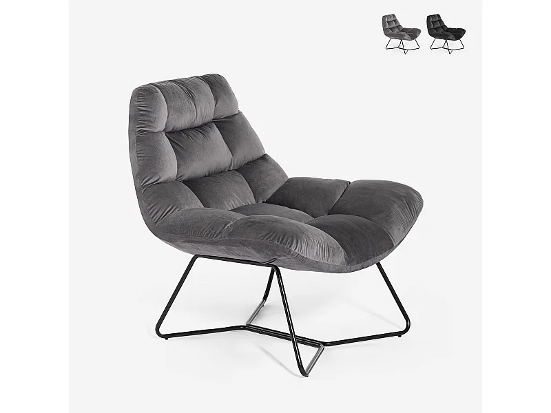Sillón de salón moderno de terciopelo de diseño Karu - Gris