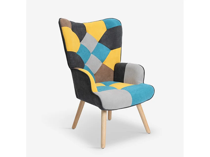 Set poltrona patchwork + pouf poggiapiedi stile scandinavo Chapty Plus - Patchwork 2