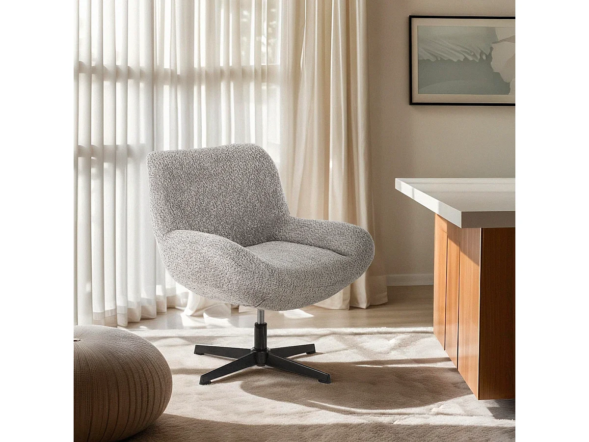 Sessel drehbar elegant aus Bouclé-Stoff fürs Wohnzimmer Büro Lehm - Grau