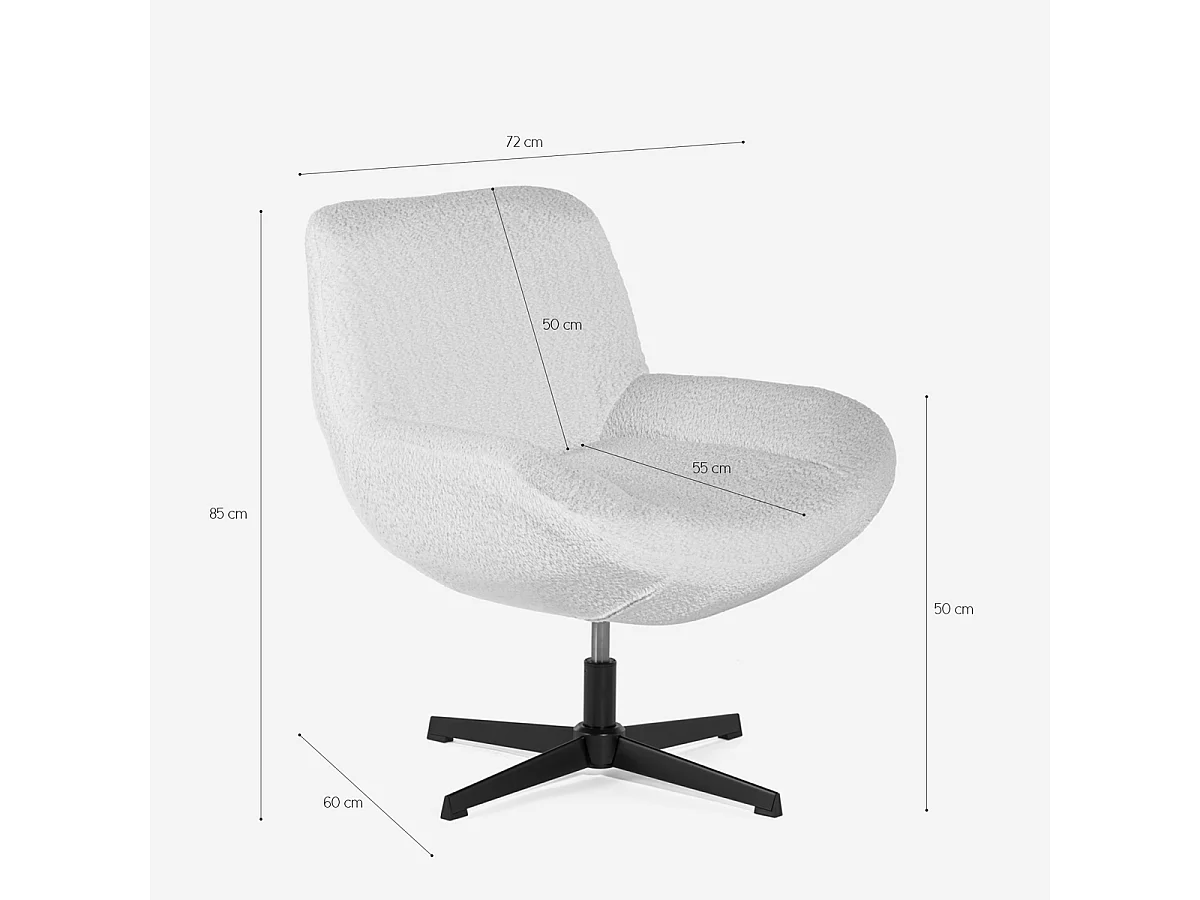 Sillón giratorio elegante de tela bouclé para sala salón y despacho Lehm - Gris