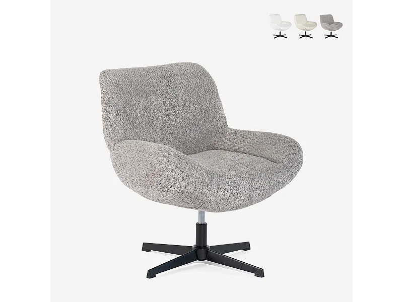 Sillón giratorio elegante de tela bouclé para sala salón y despacho Lehm - Gris