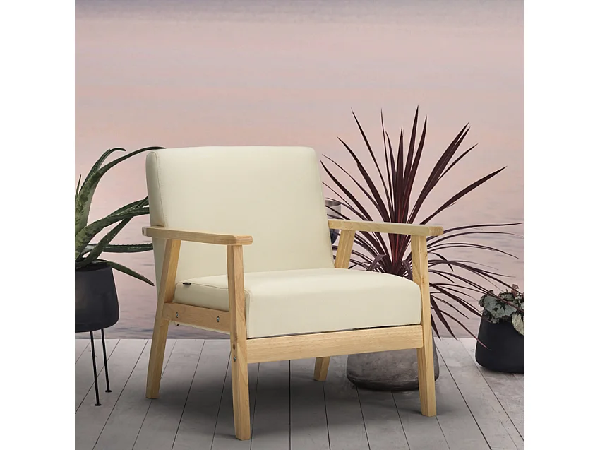 Sillón relax de diseño vintage de madera con reposabrazos Uteplass - Blanco