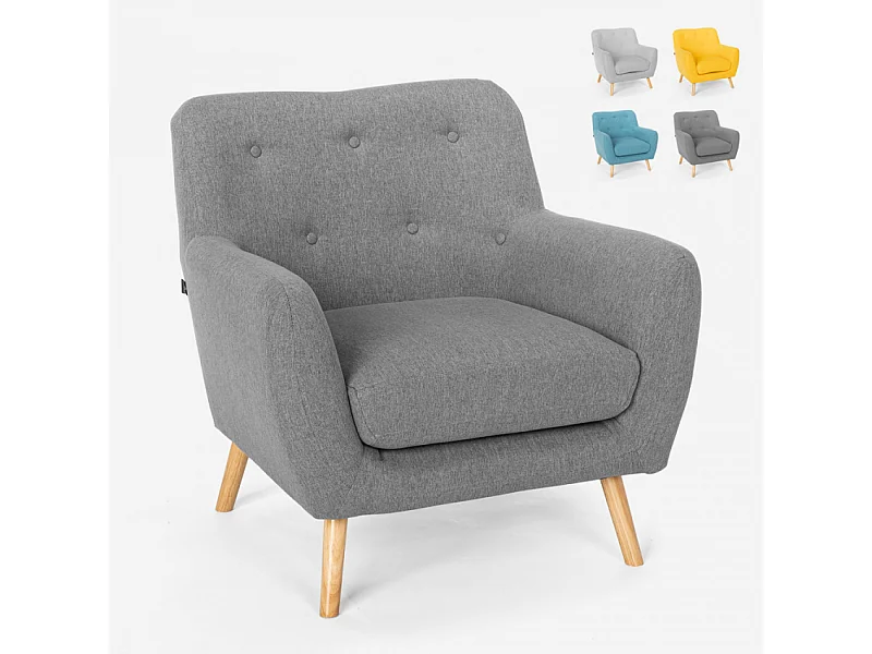 Poltrona salotto design moderno stile nordico in legno e tessuto Modesto - Grigio Scuro