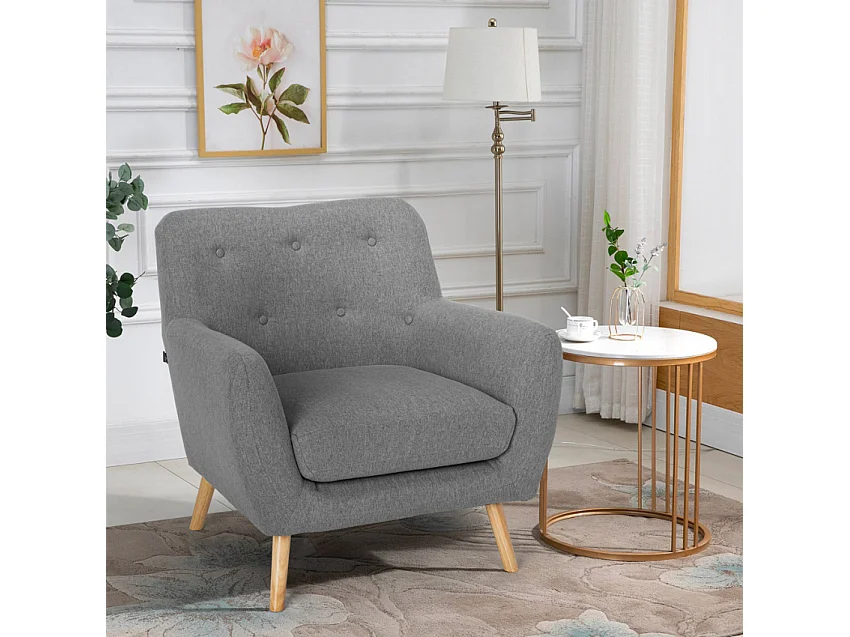 Poltrona salotto design moderno stile nordico in legno e tessuto Modesto - Grigio Scuro