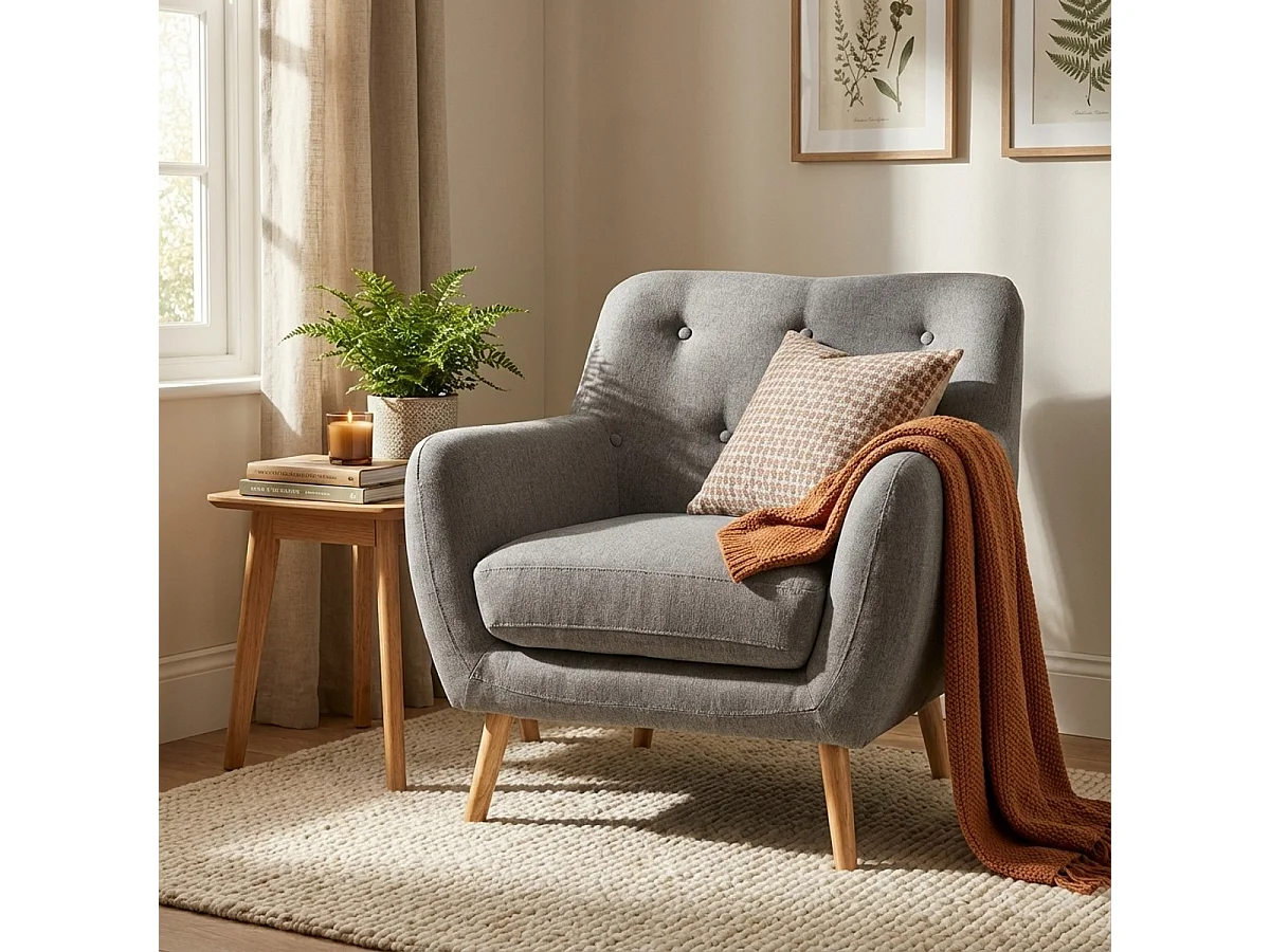 Poltrona salotto design moderno stile nordico in legno e tessuto Modesto - Grigio Scuro