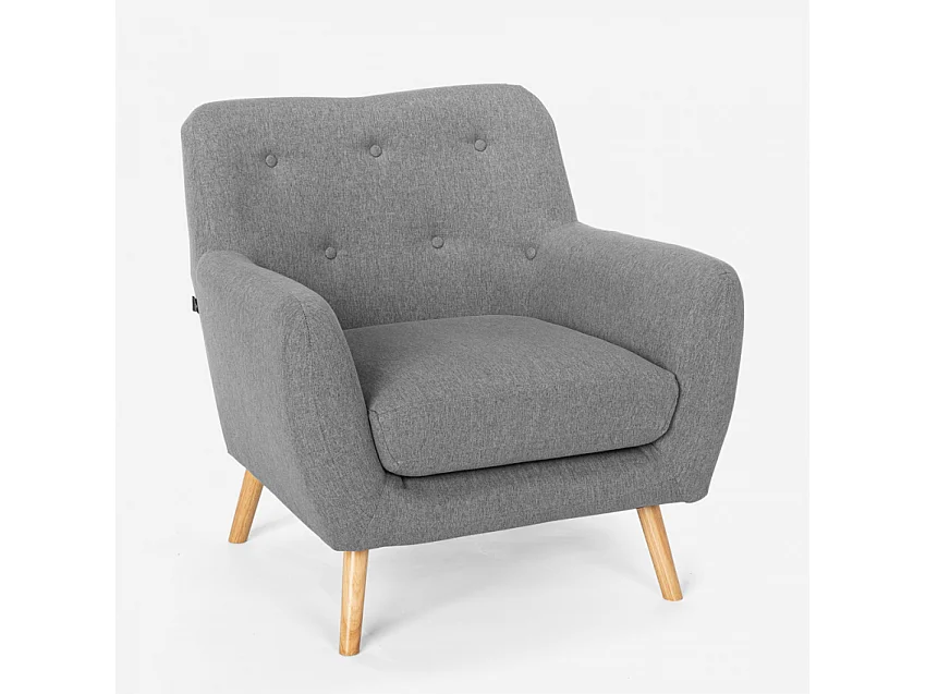 Poltrona salotto design moderno stile nordico in legno e tessuto Modesto - Grigio Scuro