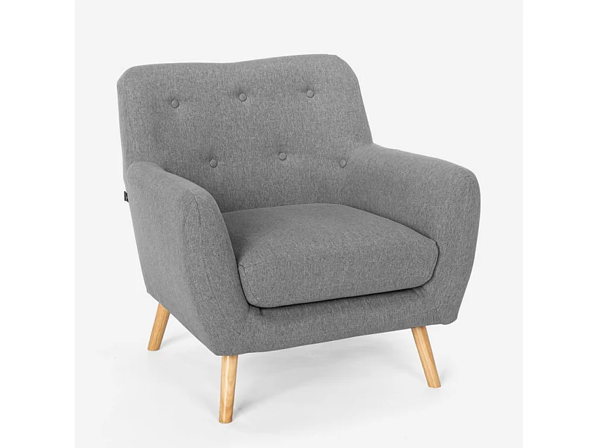 Moderner Wohnzimmersessel im nordischen Stil aus Holz und Stoff Modesto - Dunkel Grau