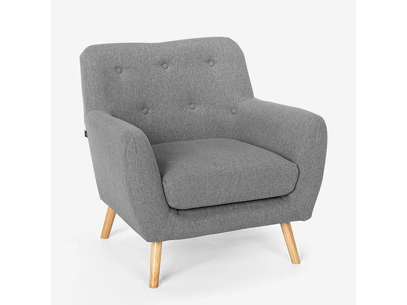 Moderner Wohnzimmersessel im nordischen Stil aus Holz und Stoff Modesto - Dunkel Grau