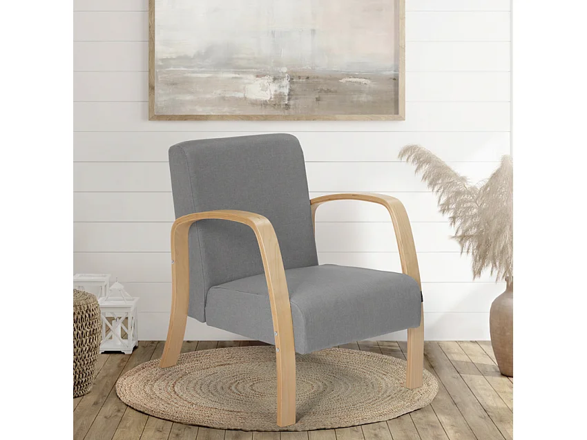 Ergonomischer skandinavischer Design-Sessel aus Holz  für Studio oder Wohnzimmer Frederiksberg - Hellgrau