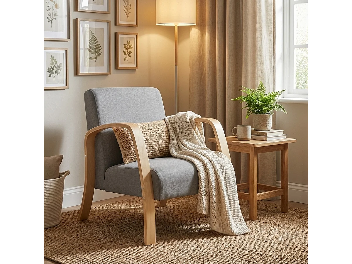 Ergonomischer skandinavischer Design-Sessel aus Holz  für Studio oder Wohnzimmer Frederiksberg - Hellgrau