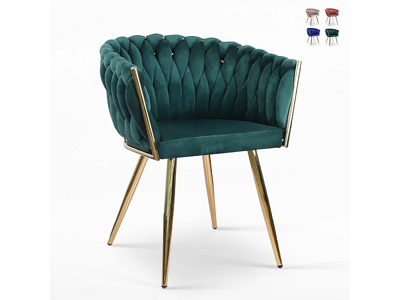 Poltrona design in velluto sedia braccioli gambe dorate Versailles - Verde