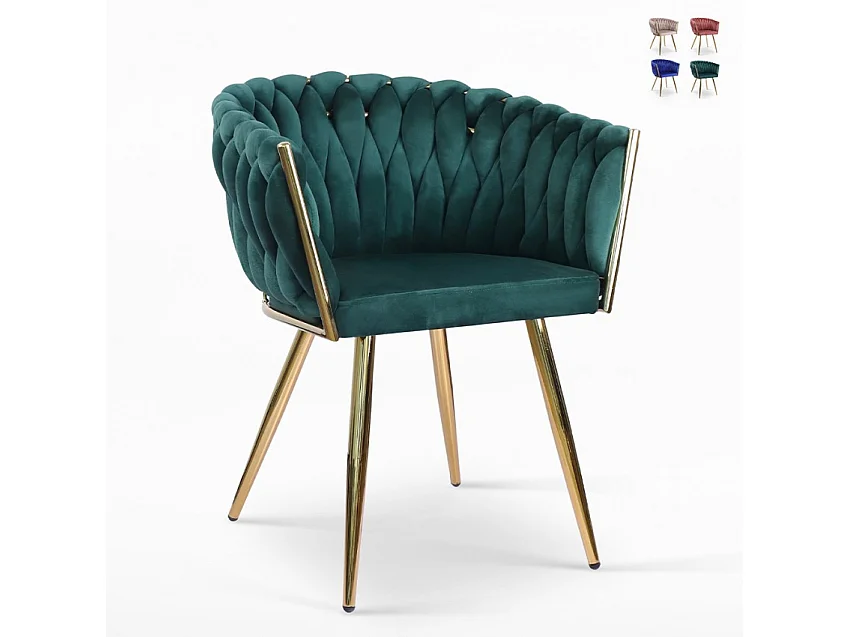 Poltrona design in velluto sedia braccioli gambe dorate Versailles - Verde