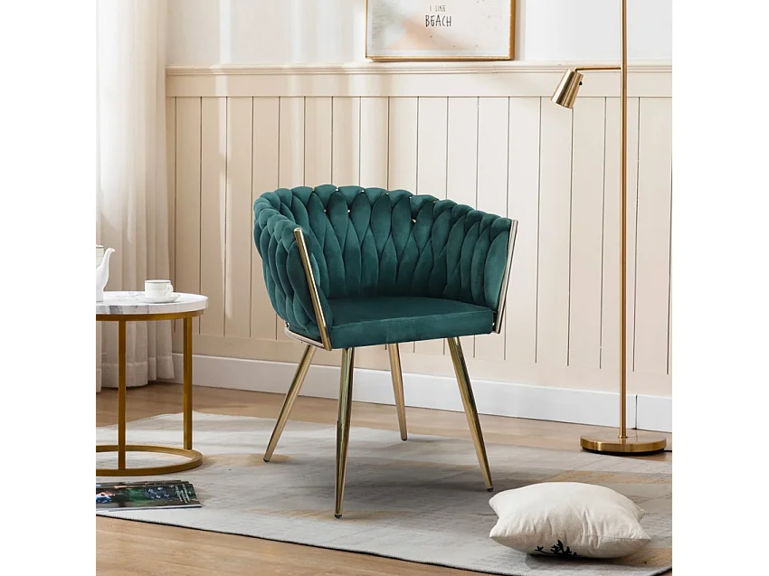 Poltrona design in velluto sedia braccioli gambe dorate Versailles - Verde