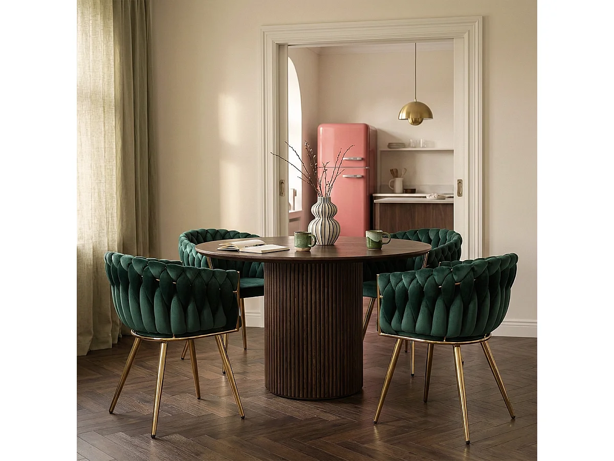 Fauteuil design en velours chaise accoudoirs pieds dorés Versailles - Vert foncé