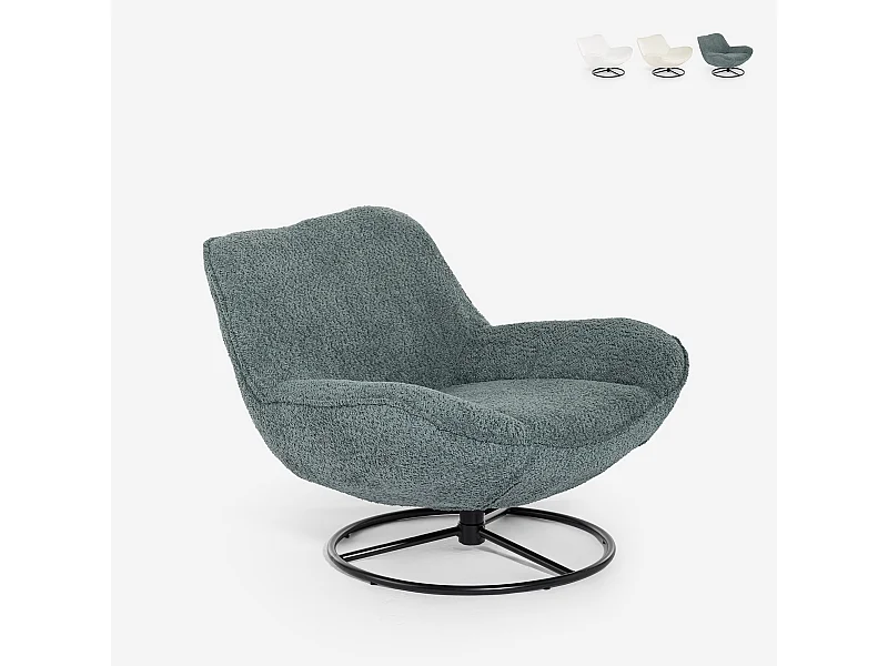Poltrona da salotto ufficio moderna girevole in tessuto bouclé Konn - Grigio